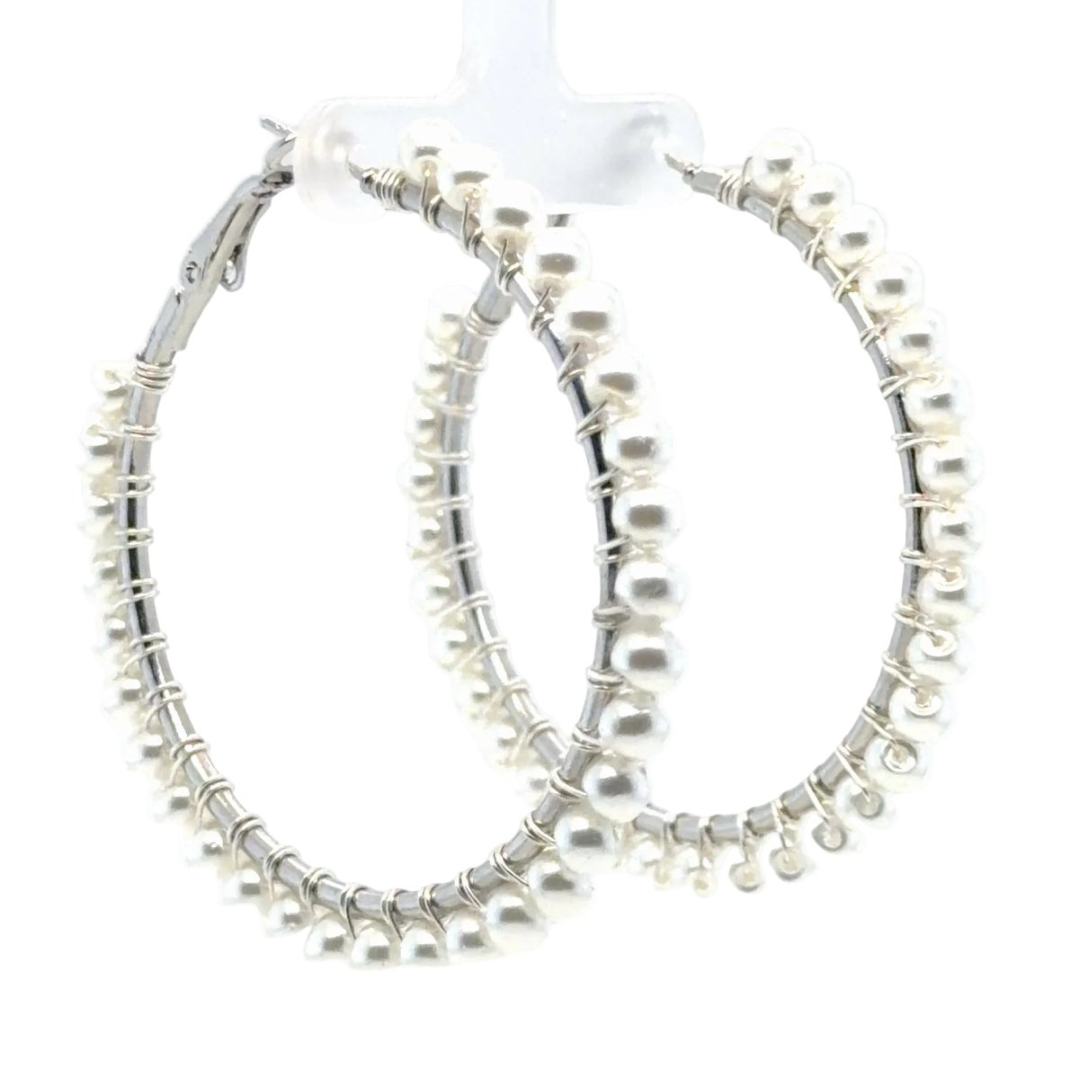 Pearl Silver Hoop Earrings - Large - Maeven in Me