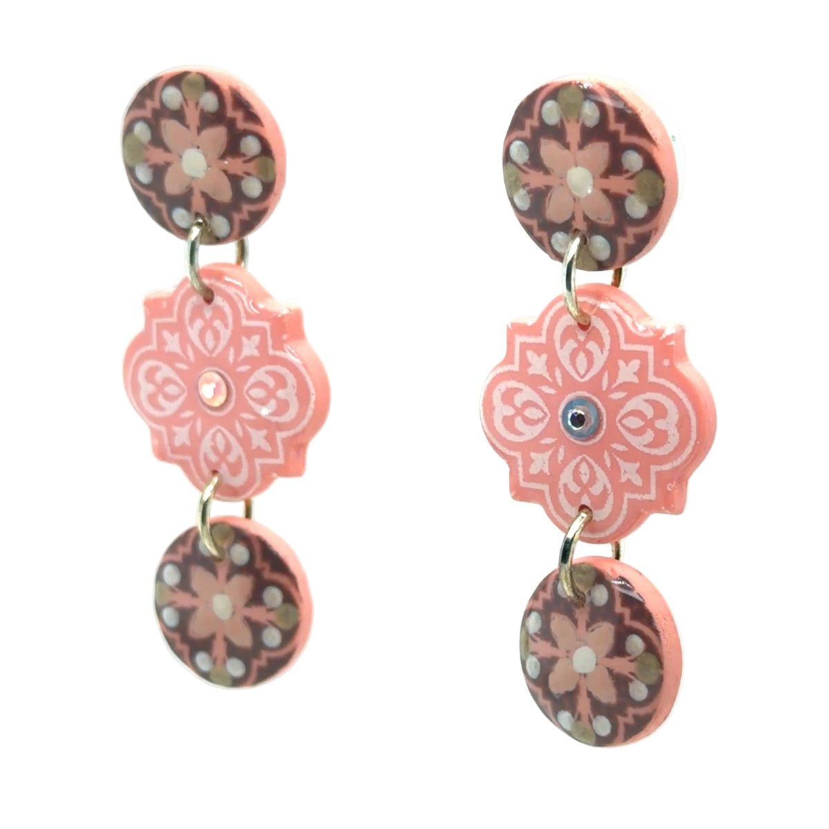 Coral with Neutral Accents Quatrefoil Azulejos Earrings – Layered Drops - Maeven in Me
