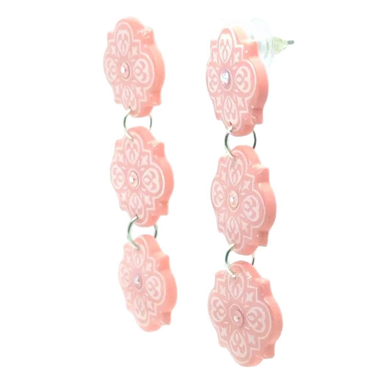 Coral Scalloped Azulejos Earrings – Handmade with Swarovski Rhinestones - Maeven in Me