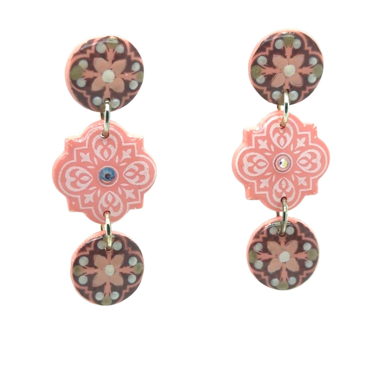 Coral with Neutral Accents Quatrefoil Azulejos Earrings – Layered Drops - Maeven in Me