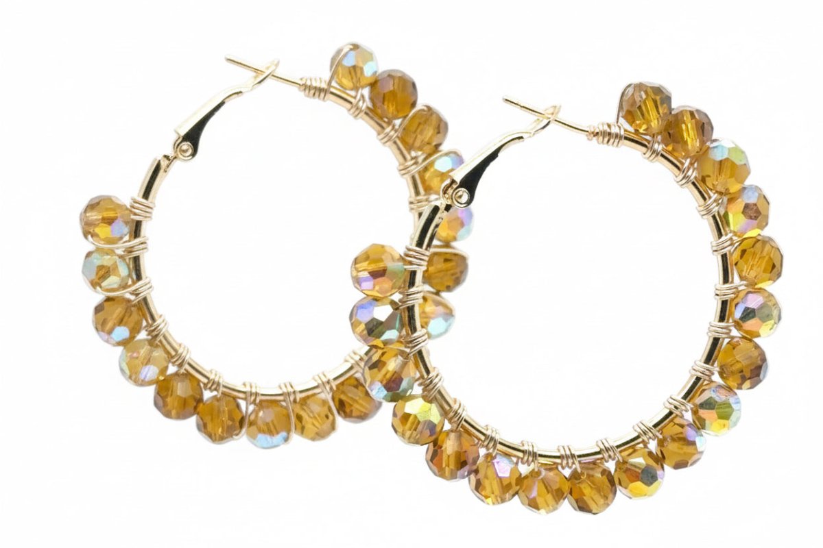 Amber Gold Iridescent Beaded Hoop Earrings - Medium - Maeven in Me
