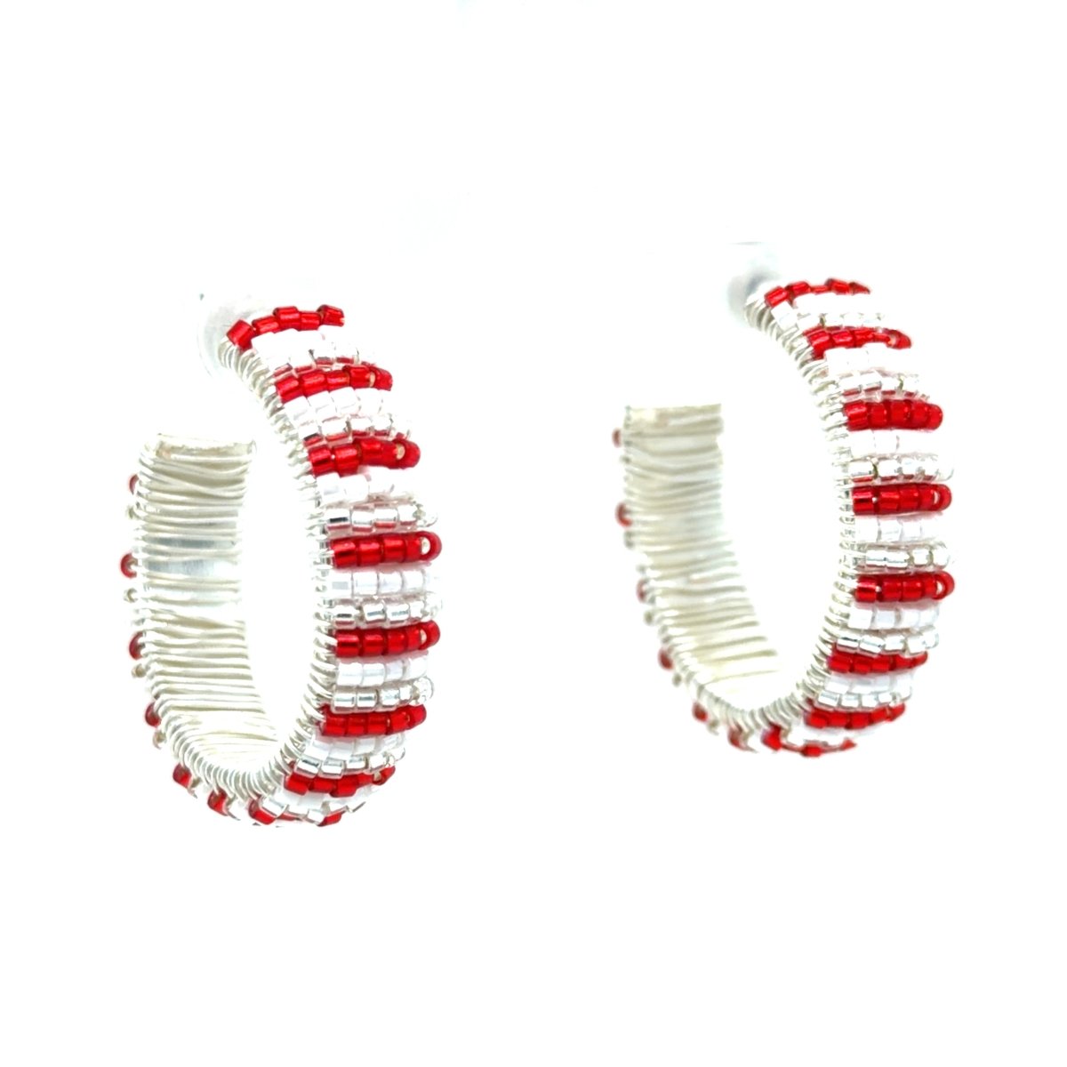 Valentine’s Day Candy Stripe Beaded Hoop Earrings - Maeven in Me