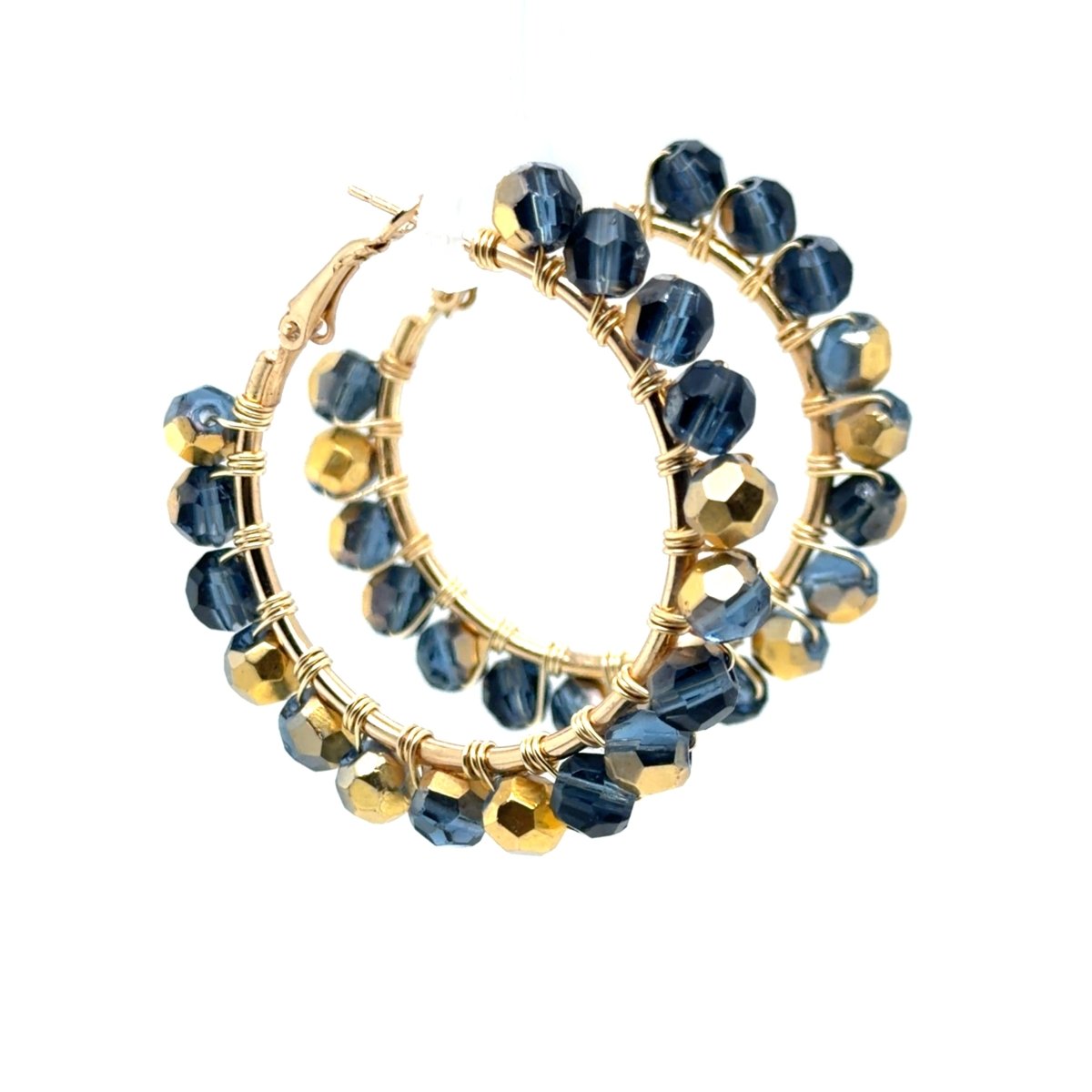 Navy Blue and Gold Faceted Beaded Hoops - Medium - Maeven in Me