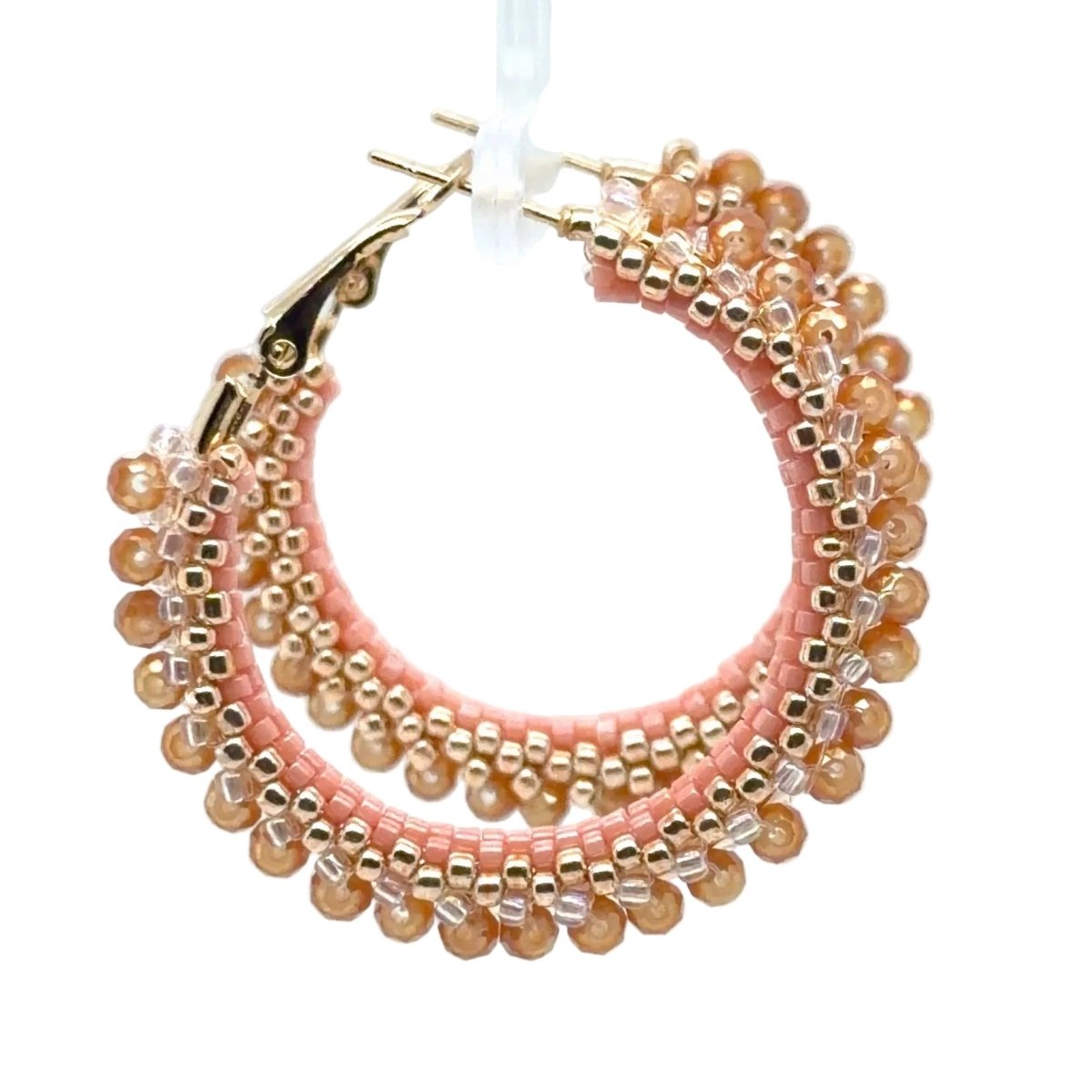 Peach, Blush & Gold Multi-Row Beaded Hoops - Medium - Maeven in Me