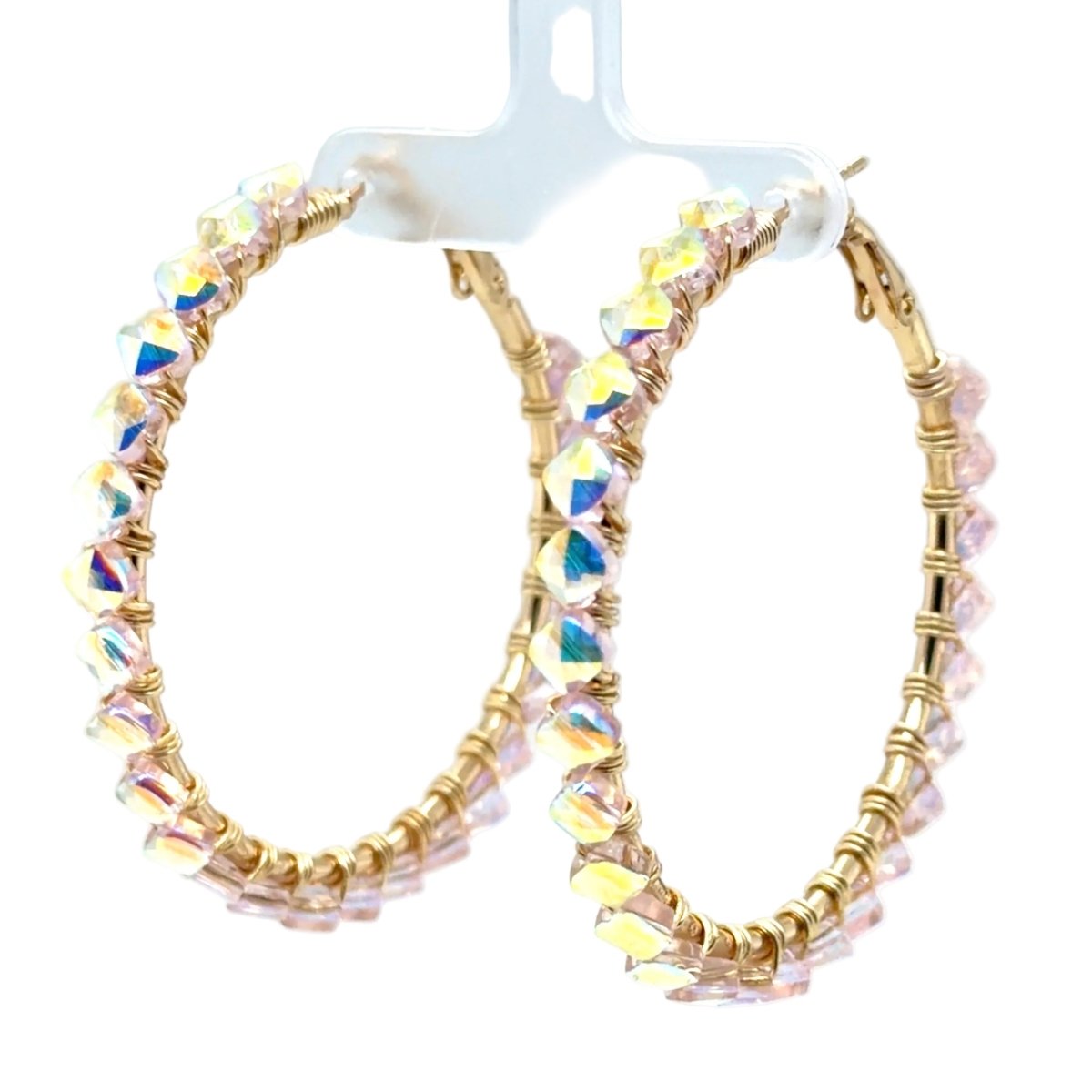 Iridescent Crystal Beaded Hoop Earrings - Large - Maeven in Me