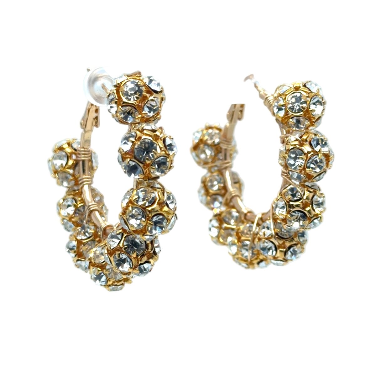 Crystal Rhinestone Ball Hoop Earrings — Gold - Maeven in Me