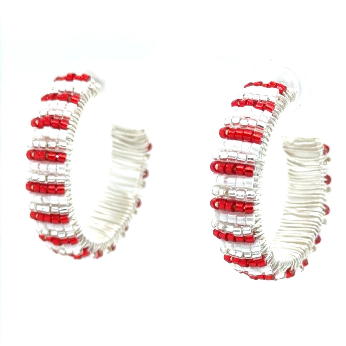 Valentine’s Day Candy Stripe Beaded Hoop Earrings - Maeven in Me