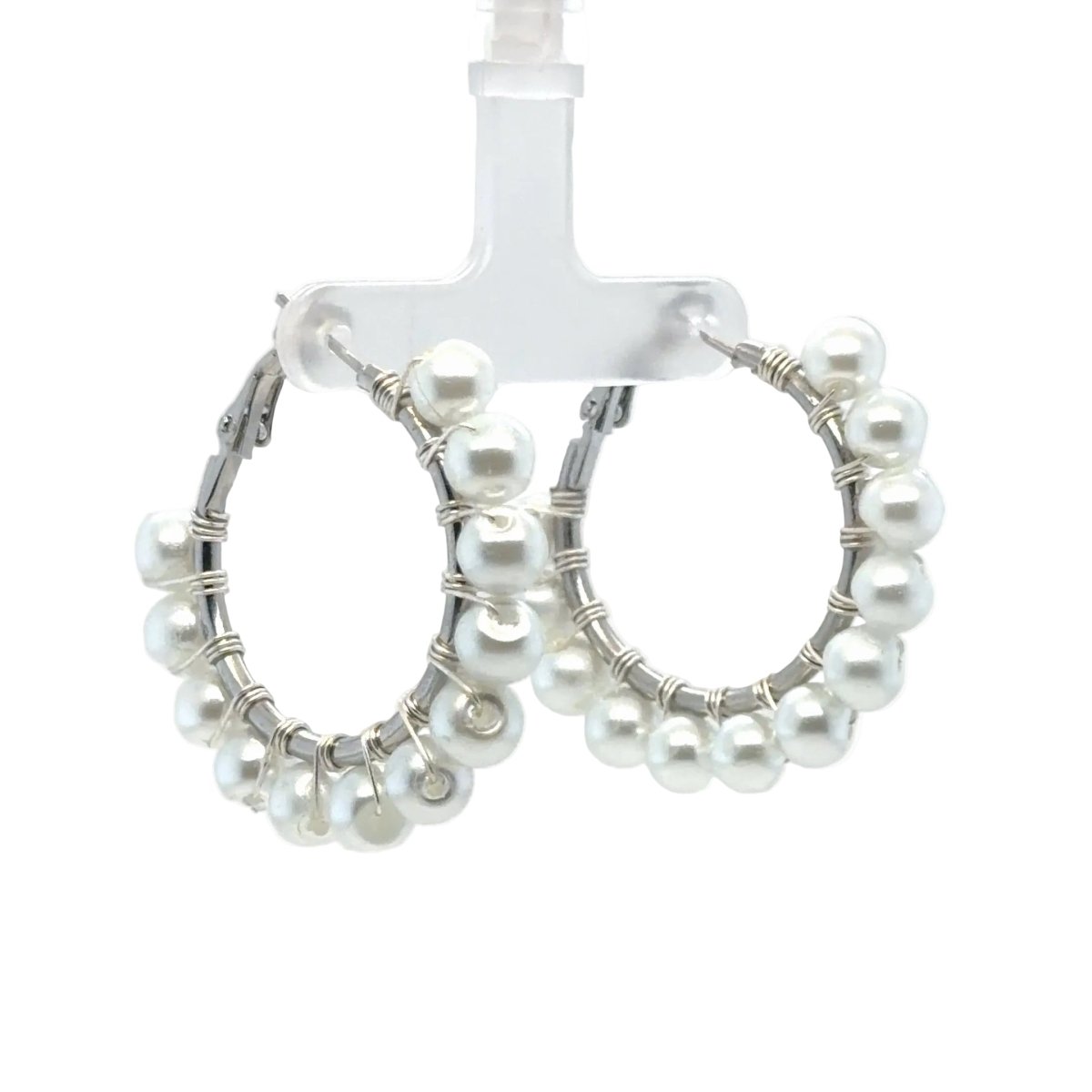 Silver Hoop Earrings with Round Pearl Beads - Small - Maeven in Me