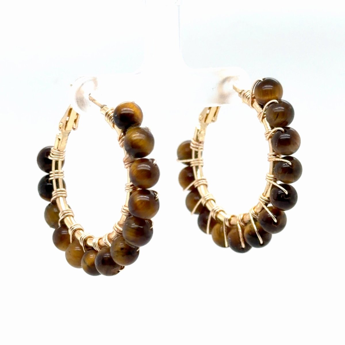Tiger Eye Beaded Hoop Earrings - Small - Maeven in Me