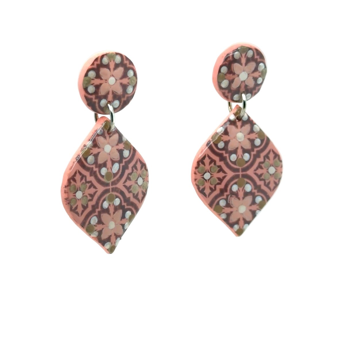Coral & Neutral Toned Azulejos Drop Earrings - Maeven in Me