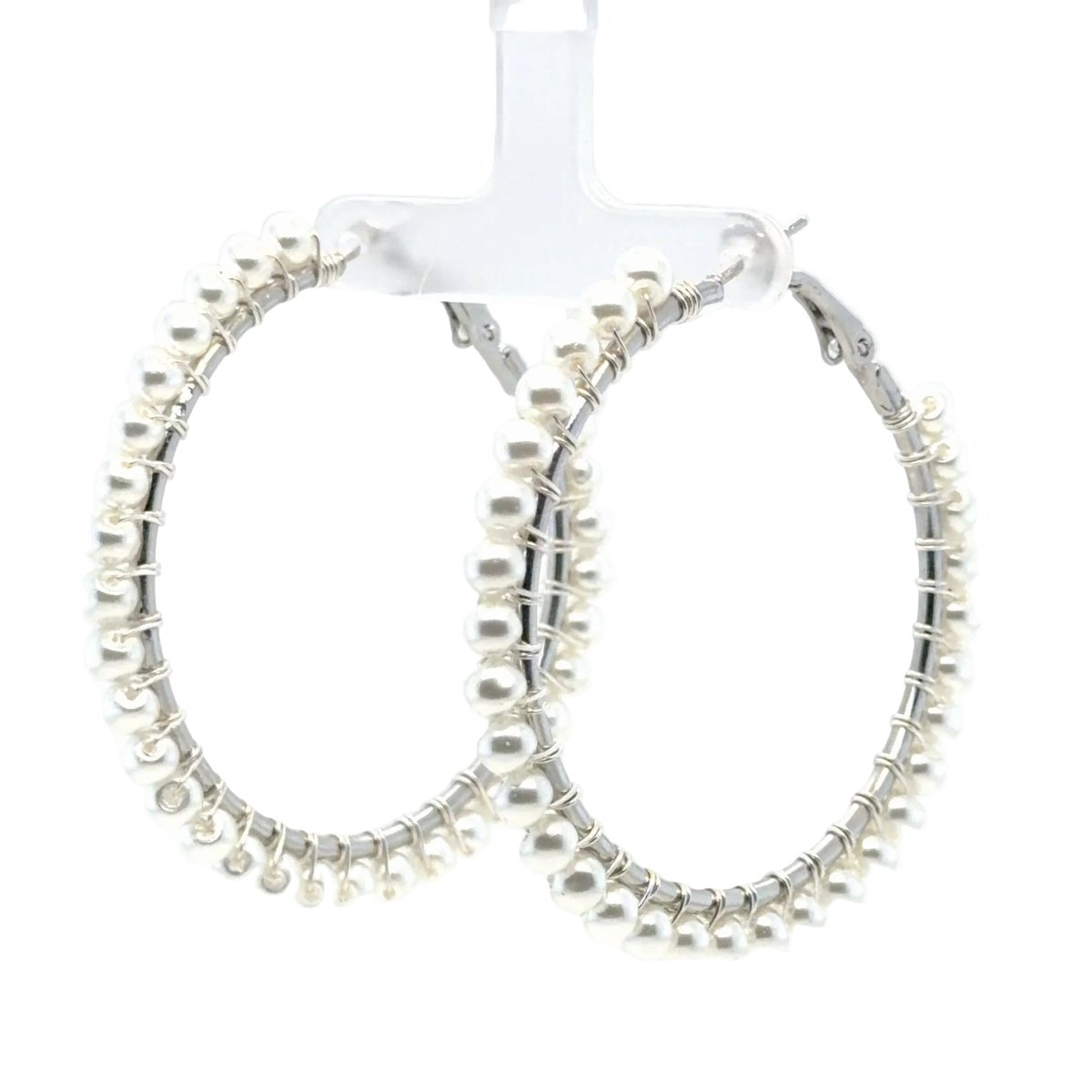 Pearl Silver Hoop Earrings - Large - Maeven in Me