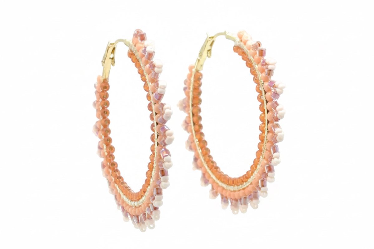 Shades of Peach Beaded Hoop Earrings - Large - Maeven in Me