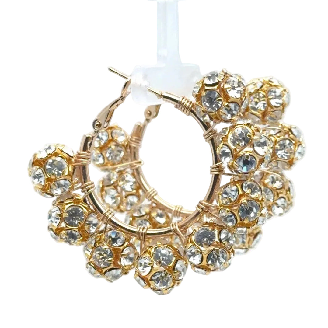 Crystal Rhinestone Ball Hoop Earrings — Gold - Maeven in Me