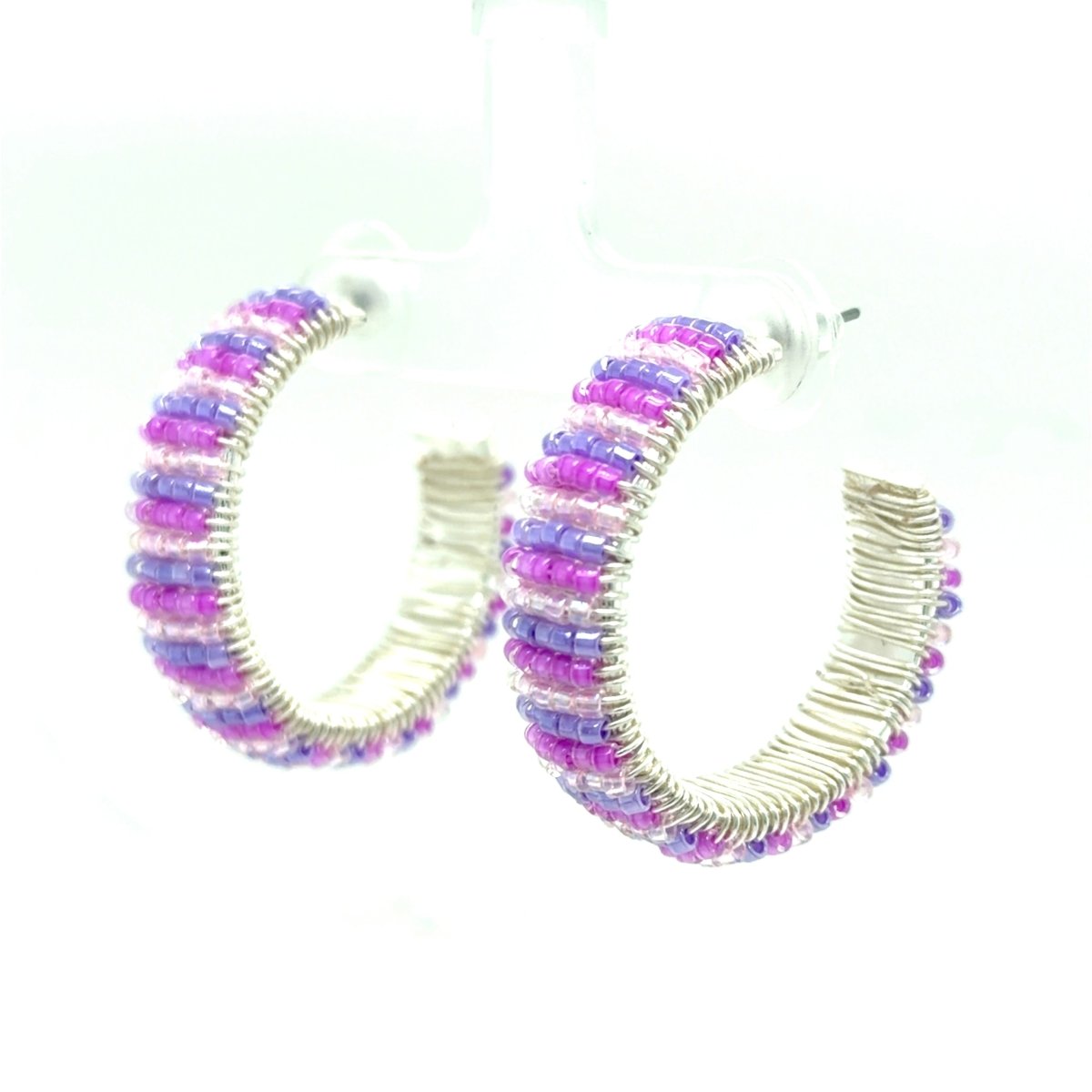 Valentine’s Day Purple & Pink Ombré Beaded Hoop Earrings - Maeven in Me