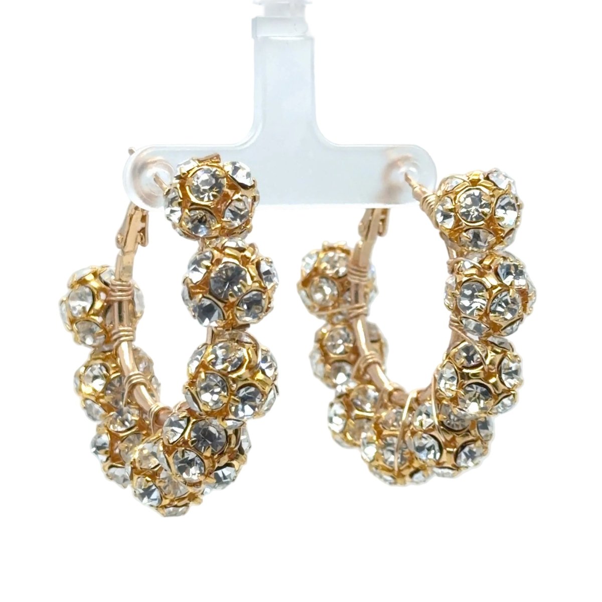 Crystal Rhinestone Ball Hoop Earrings — Gold - Maeven in Me