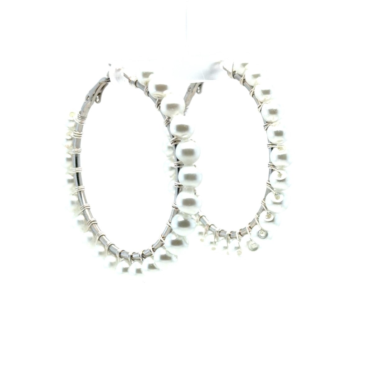 Silver Hoop Earrings with Round Pearls - Medium - Maeven in Me