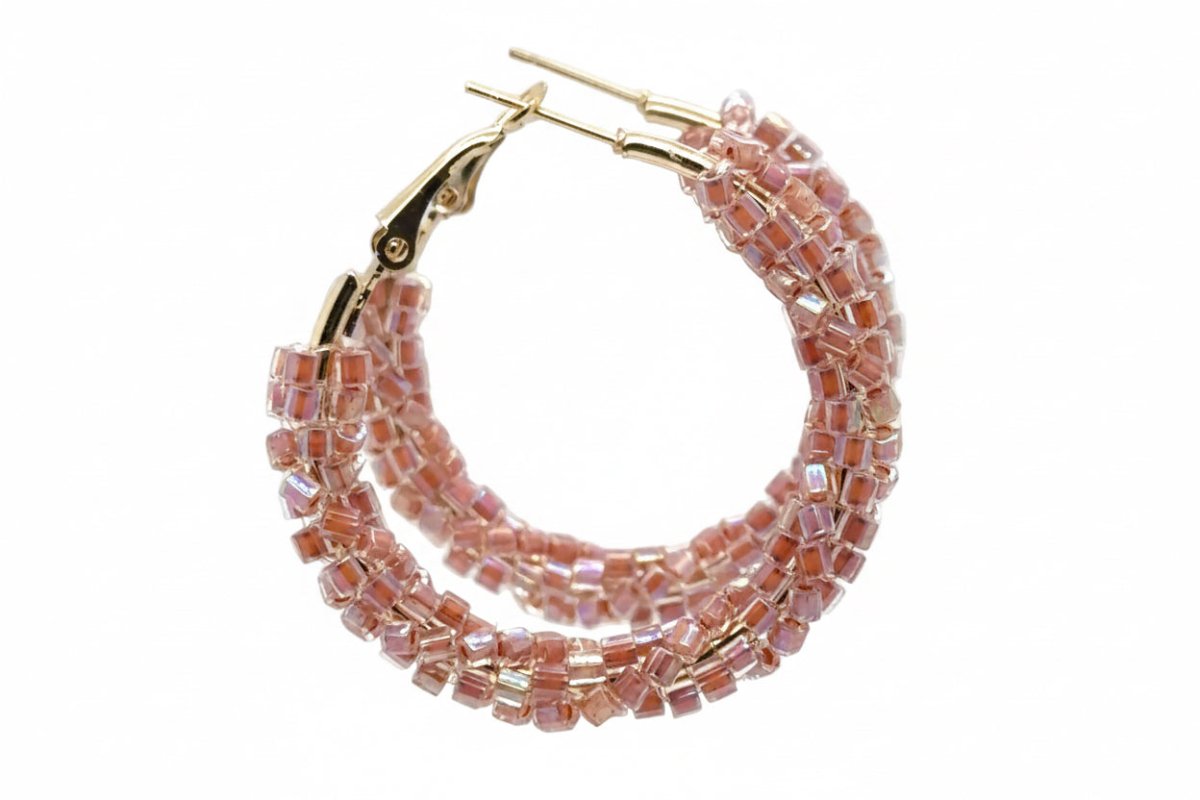 Peach Iridescent Crystal Wrapped Hoops - Medium - Maeven in Me
