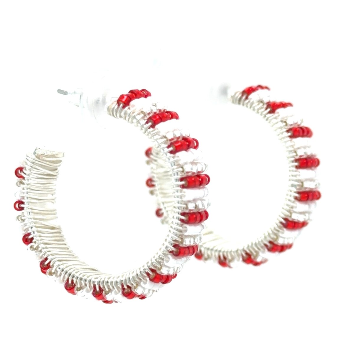 Valentine’s Day Candy Stripe Beaded Hoop Earrings - Maeven in Me