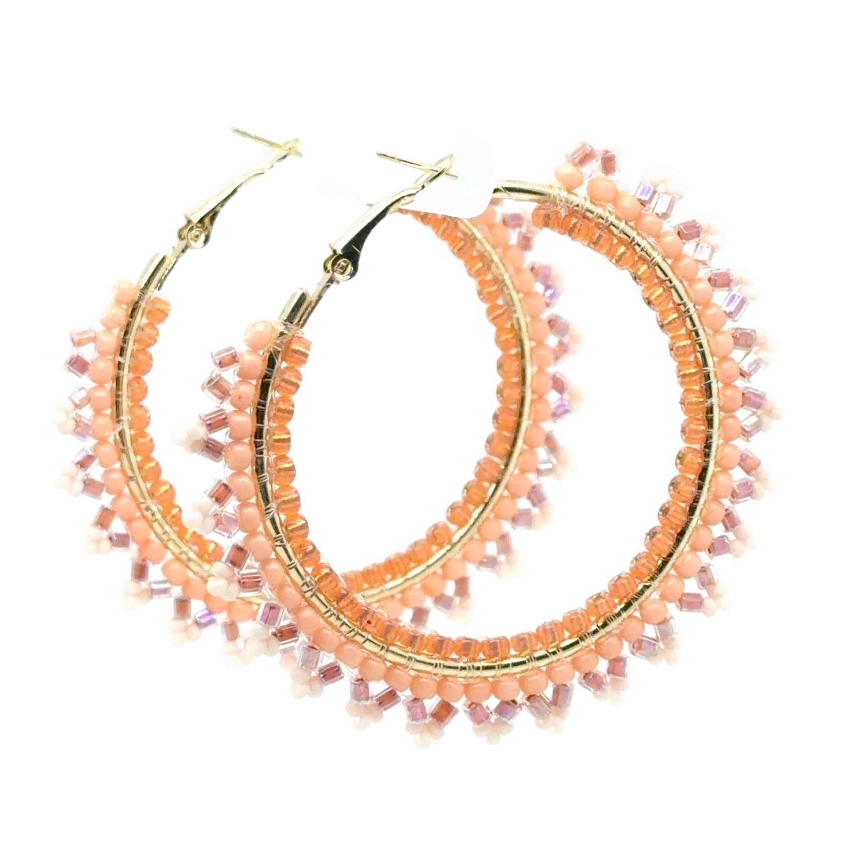 Shades of Peach Beaded Hoop Earrings - Large - Maeven in Me