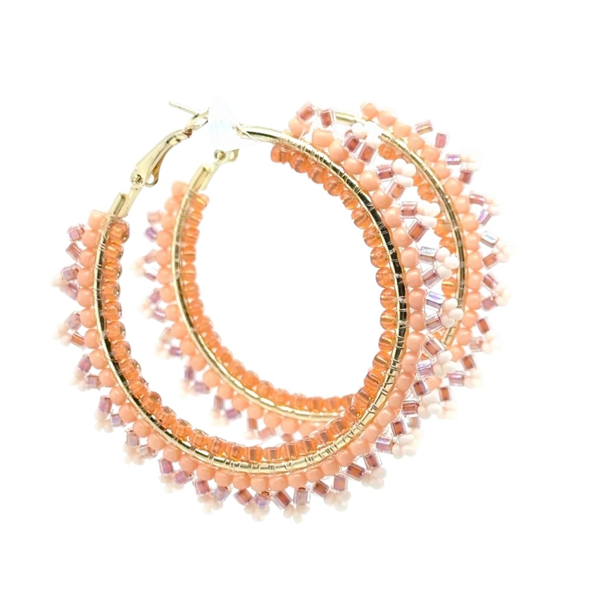 Shades of Peach Beaded Hoop Earrings - Large - Maeven in Me