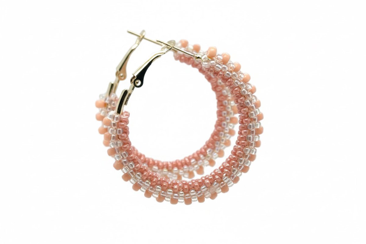 Peach & Orange Beaded Hoop Earrings - Medium - Maeven in Me