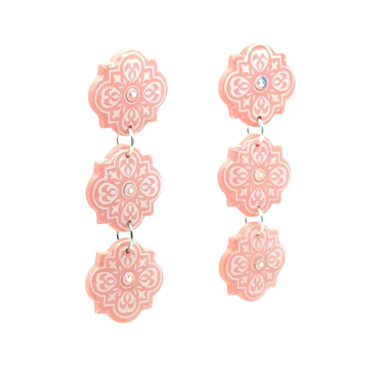 Coral Scalloped Azulejos Earrings – Handmade with Swarovski Rhinestones - Maeven in Me