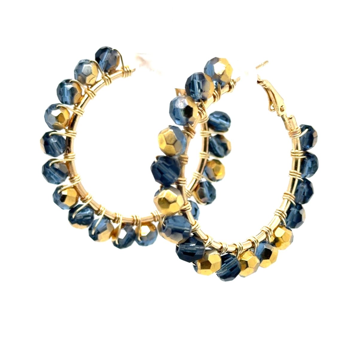 Navy Blue and Gold Faceted Beaded Hoops - Medium - Maeven in Me
