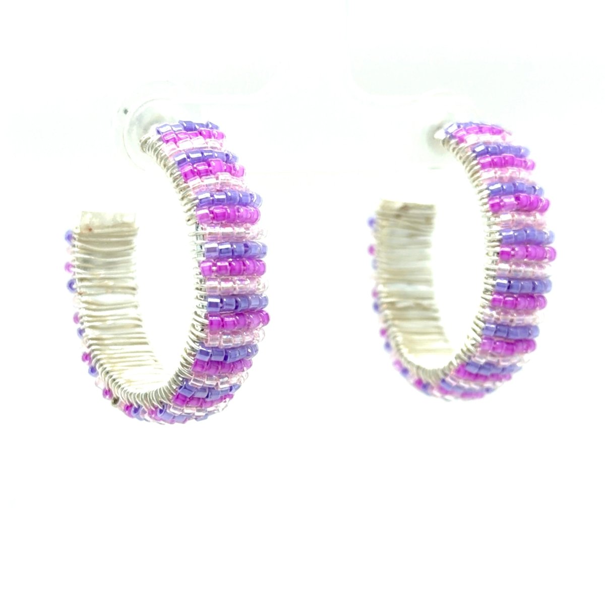 Valentine’s Day Purple & Pink Ombré Beaded Hoop Earrings - Maeven in Me