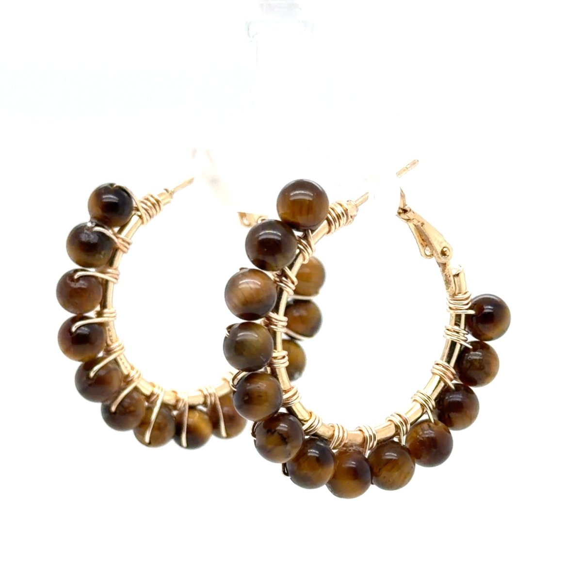 Tiger Eye Beaded Hoop Earrings - Small - Maeven in Me