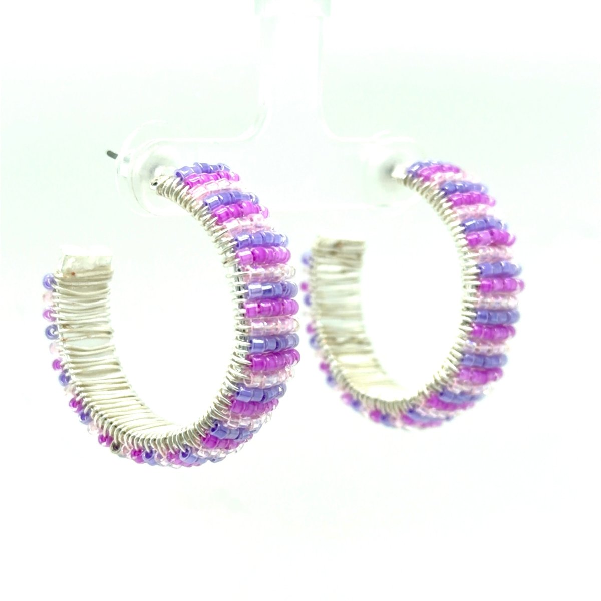 Valentine’s Day Purple & Pink Ombré Beaded Hoop Earrings - Maeven in Me