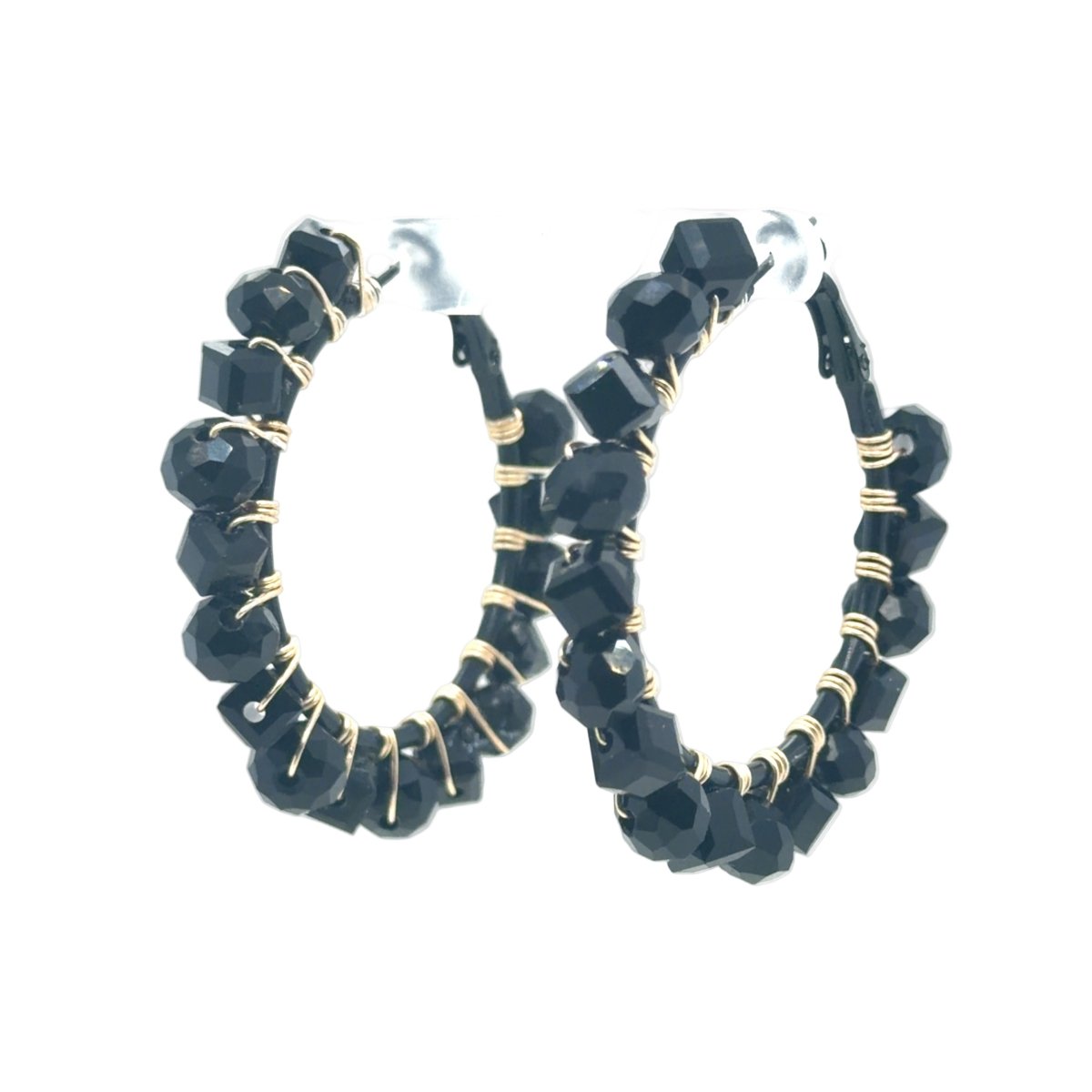 Faceted Black Bead Hoop Earrings - Medium - Maeven in Me
