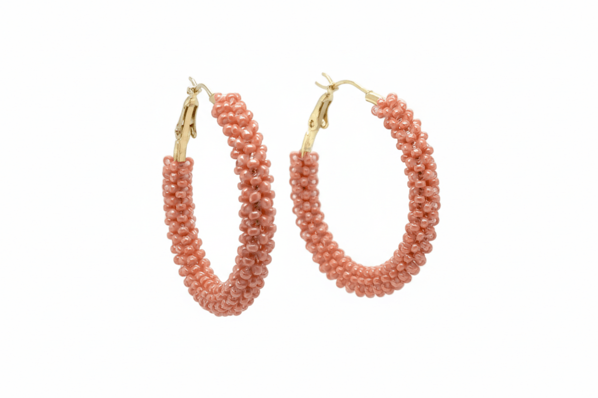 Coral Beaded Hoop Earrings - Medium - Maeven in Me