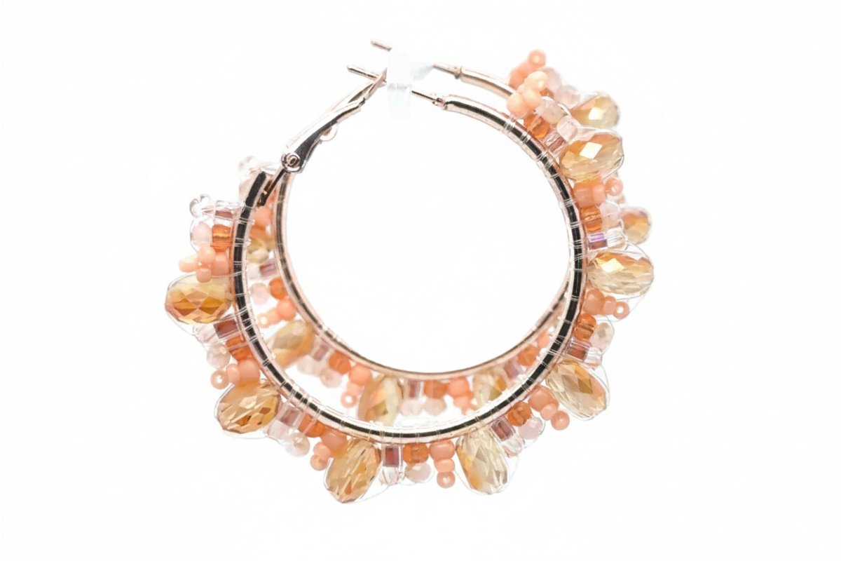 Multi- Colored Peach Beaded Gold Hoop Earrings - Medium - Maeven in Me