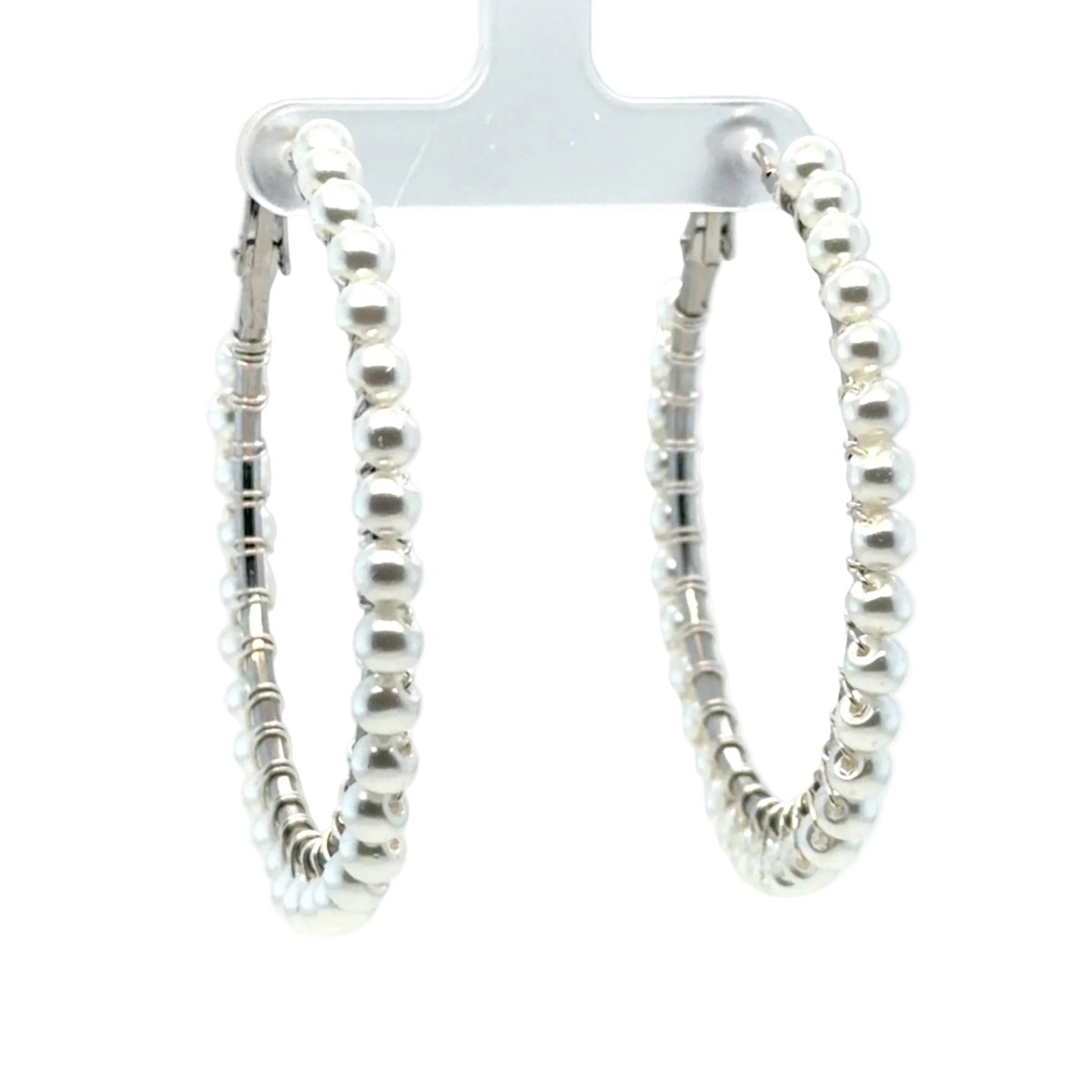 Pearl Silver Hoop Earrings - Large - Maeven in Me