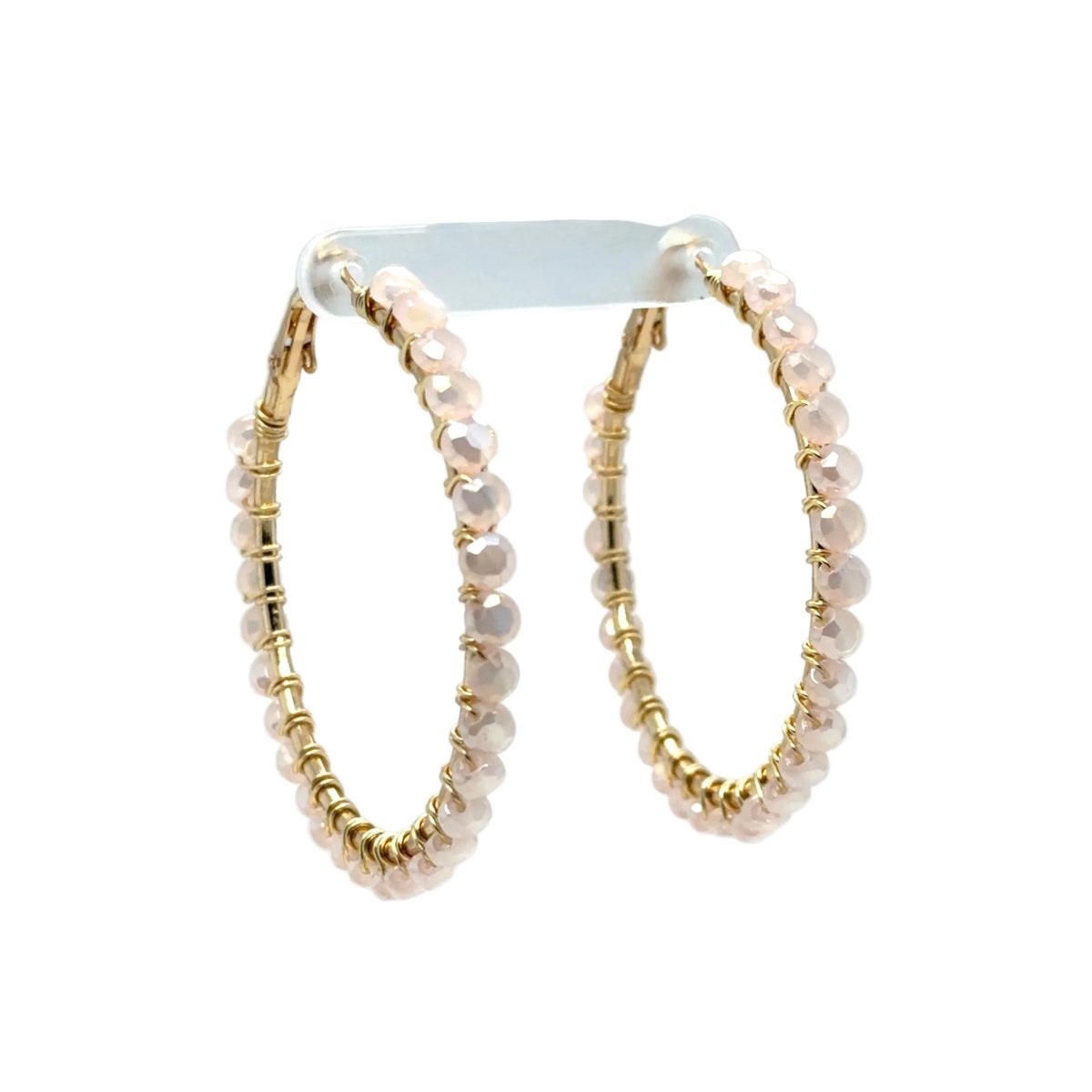 Ivory Beaded Gold Hoop Earrings - Large - Maeven in Me