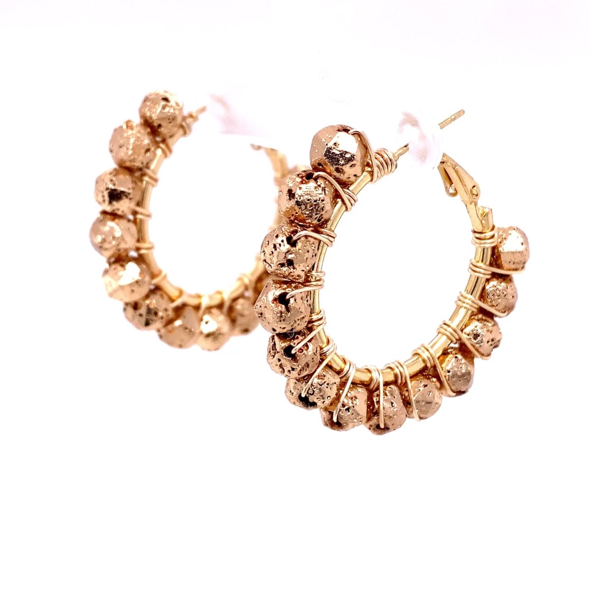 Gold Beaded Gold Hoop Earrings Small - Maeven in Me