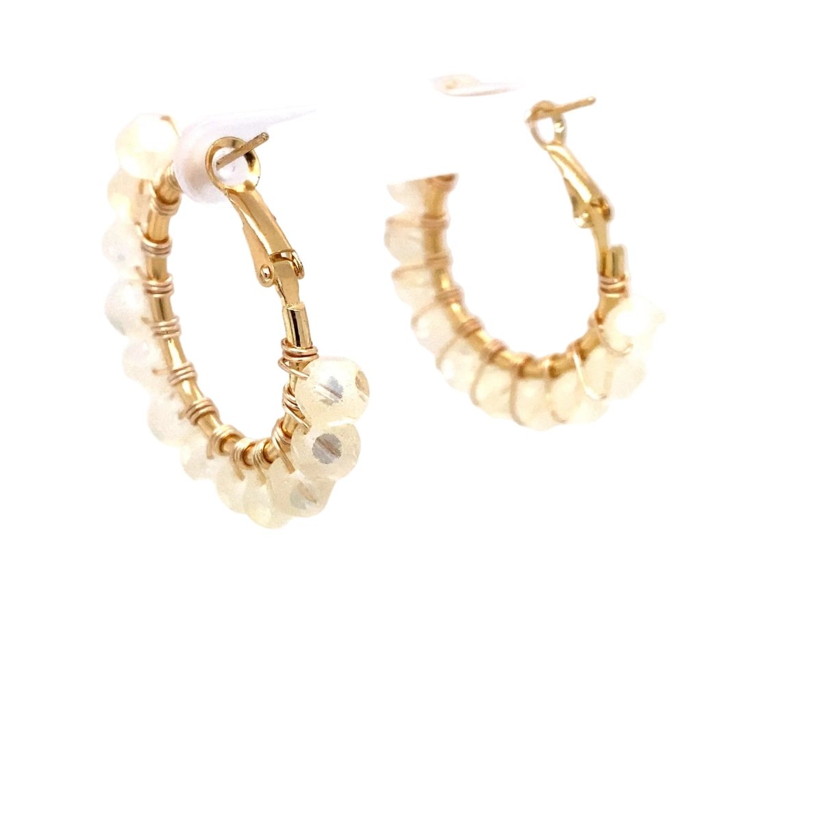 Clear Beaded Gold Hoop Earrings Small - Maeven in Me