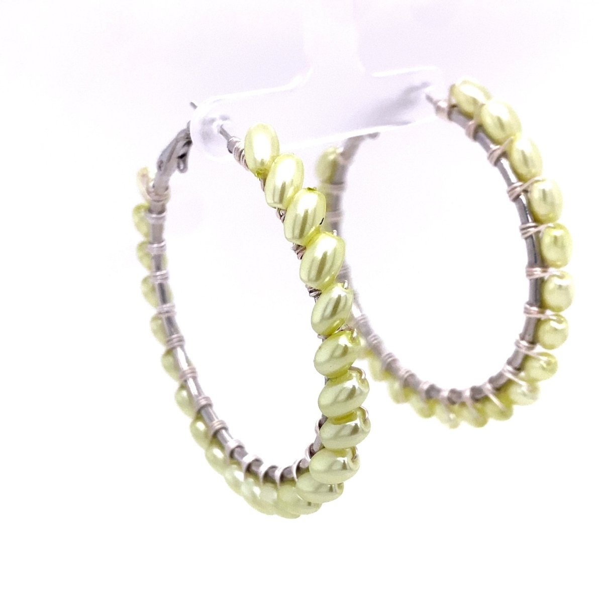 Green Beaded Silver Hoop Earrings Large - Maeven in Me