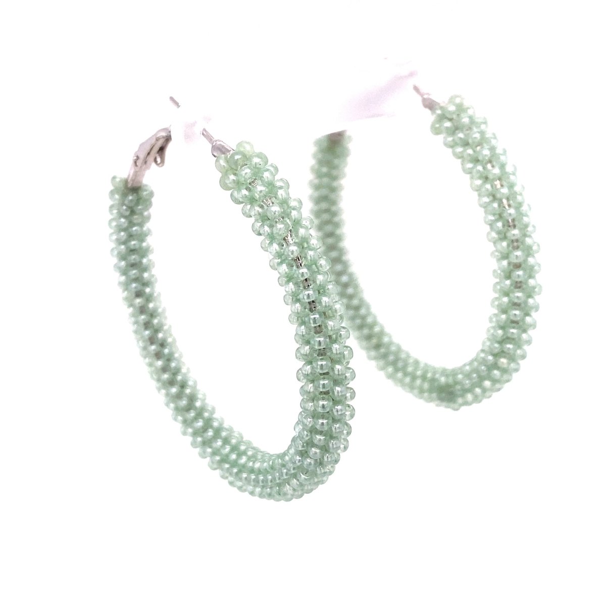 Aquamarine Beaded Silver Hoop Earrings Large - Maeven in Me