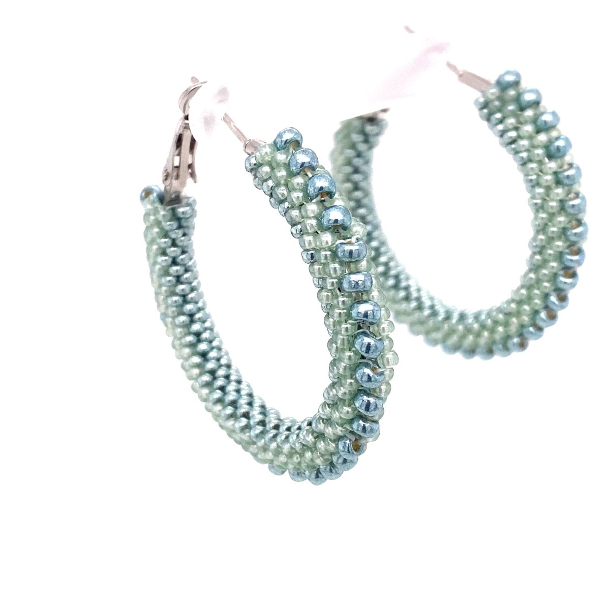 Aquamarine Beaded Silver Hoop Earrings Medium - Maeven in Me