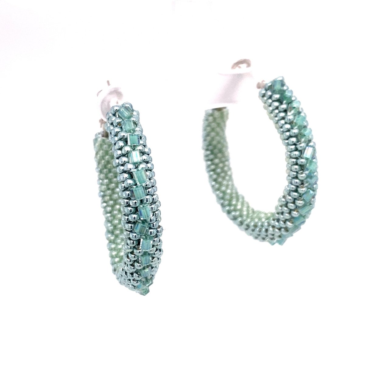 Aquamarine Beaded Silver Hoop Earrings Medium - Maeven in Me