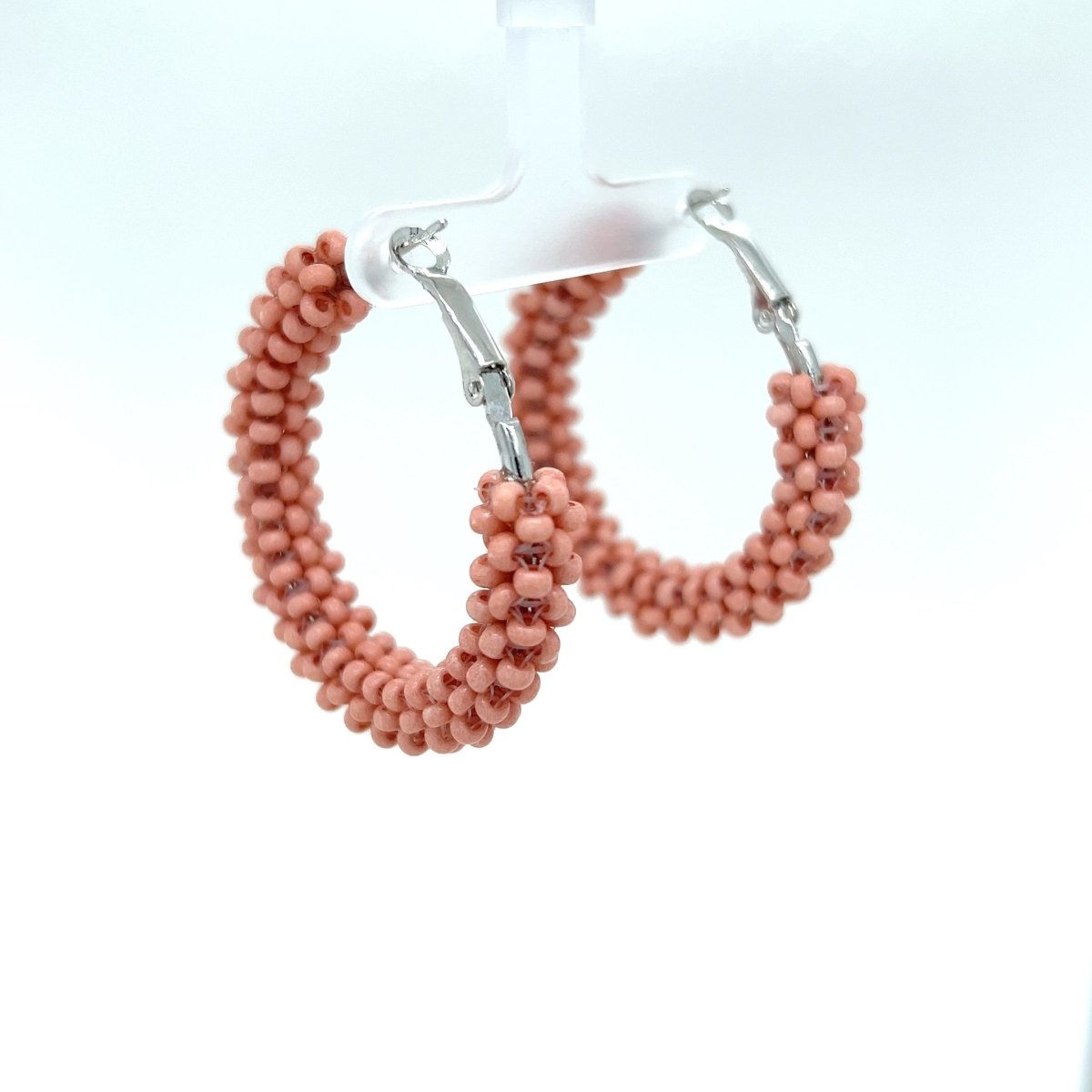 Pink Beaded Silver Hoop Earrings Medium - Maeven in Me