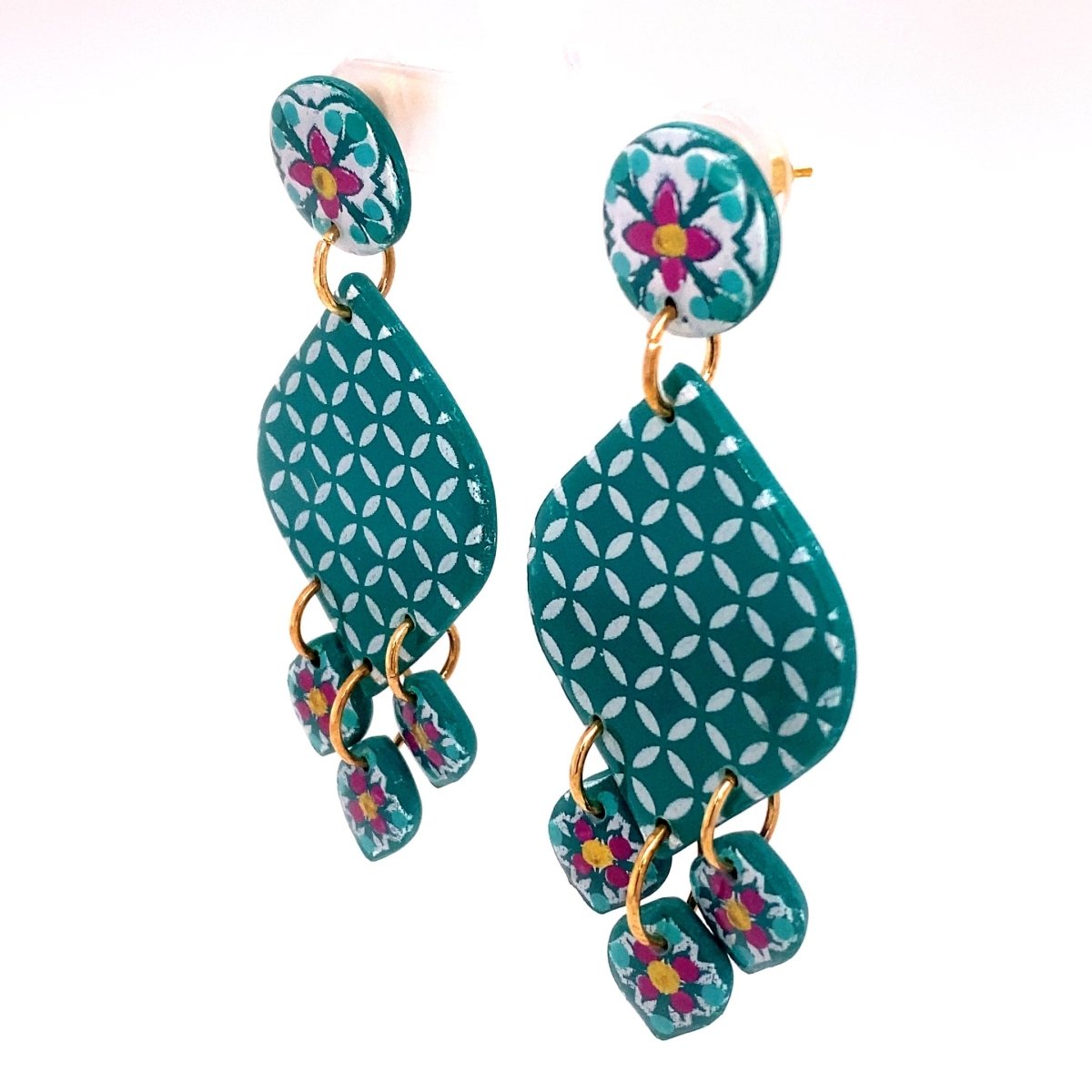 Blue & White Dangle Earrings With Clay Detail Large - Maeven in Me
