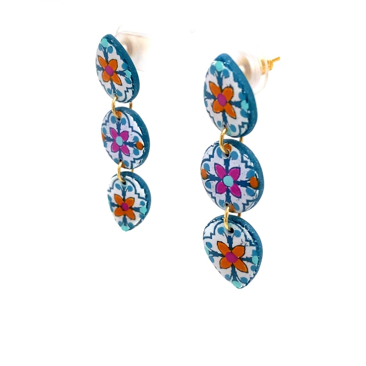 Blue & White Dangle Earrings With Clay Detail Medium - Maeven in Me
