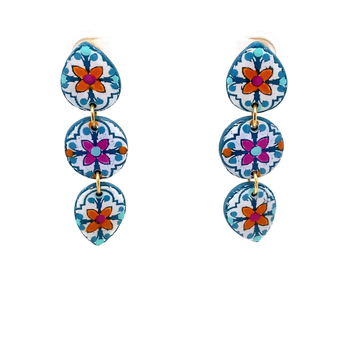 Blue & White Dangle Earrings With Clay Detail Medium - Maeven in Me