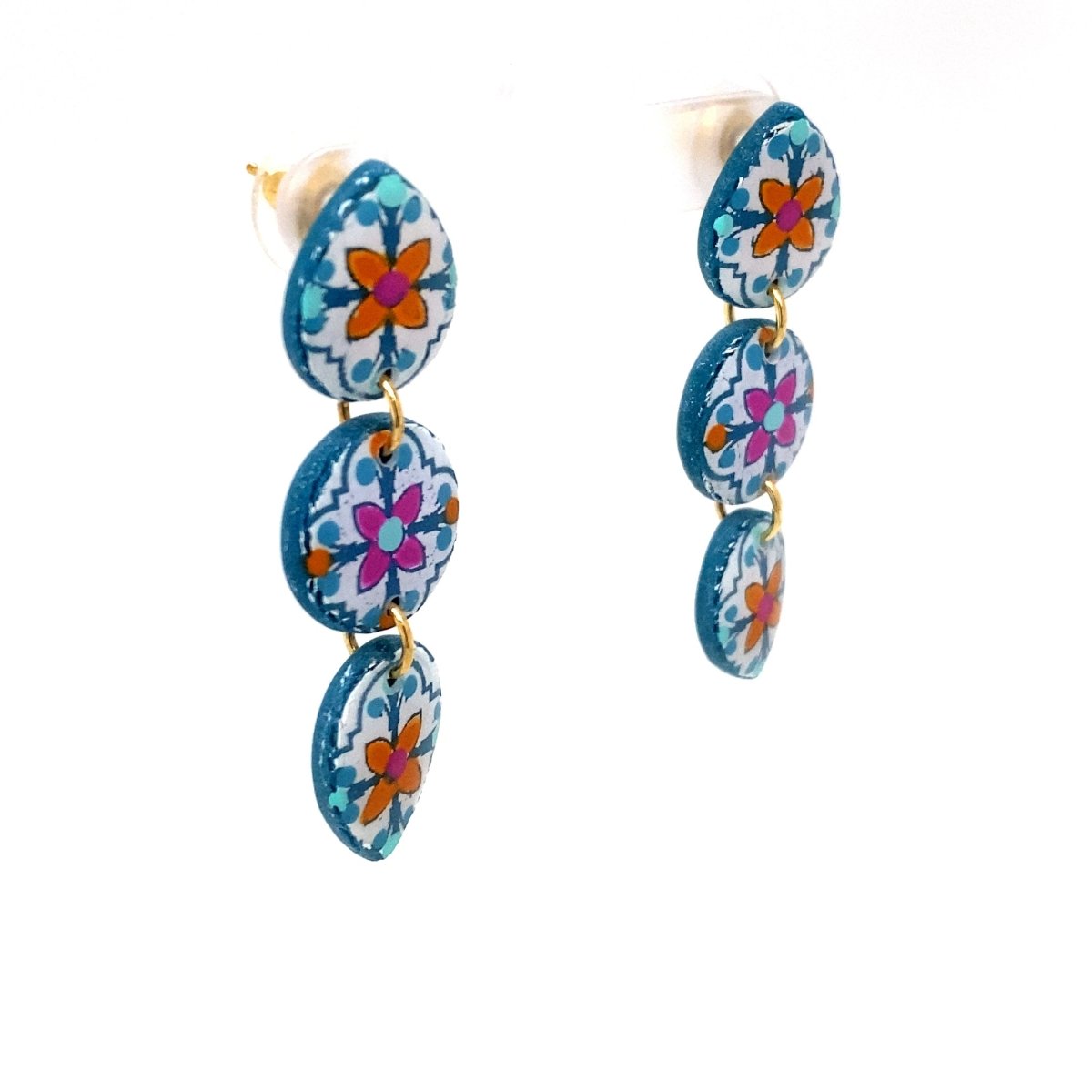 Blue & White Dangle Earrings With Clay Detail Medium - Maeven in Me