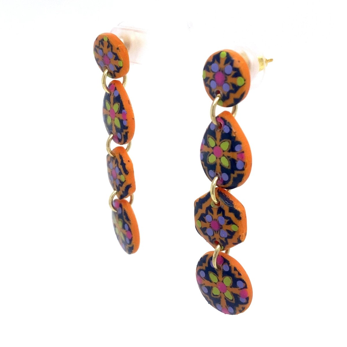 Orange & Blue Dangle Earrings With Clay Detail Large - Maeven in Me