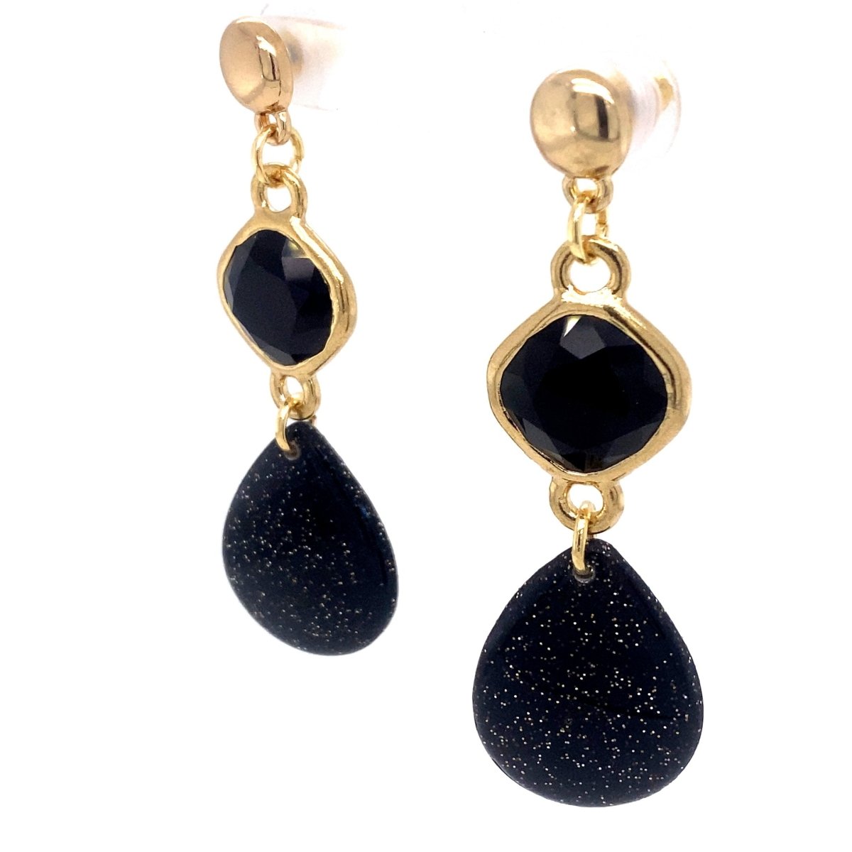 Black & Gold Dangle Earrings With Holiday Detail Large - Maeven in Me