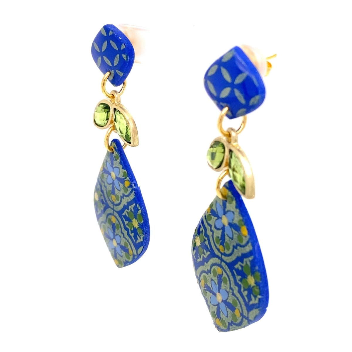 Blue & Green Dangle Earrings With Tile Detail Large - Maeven in Me