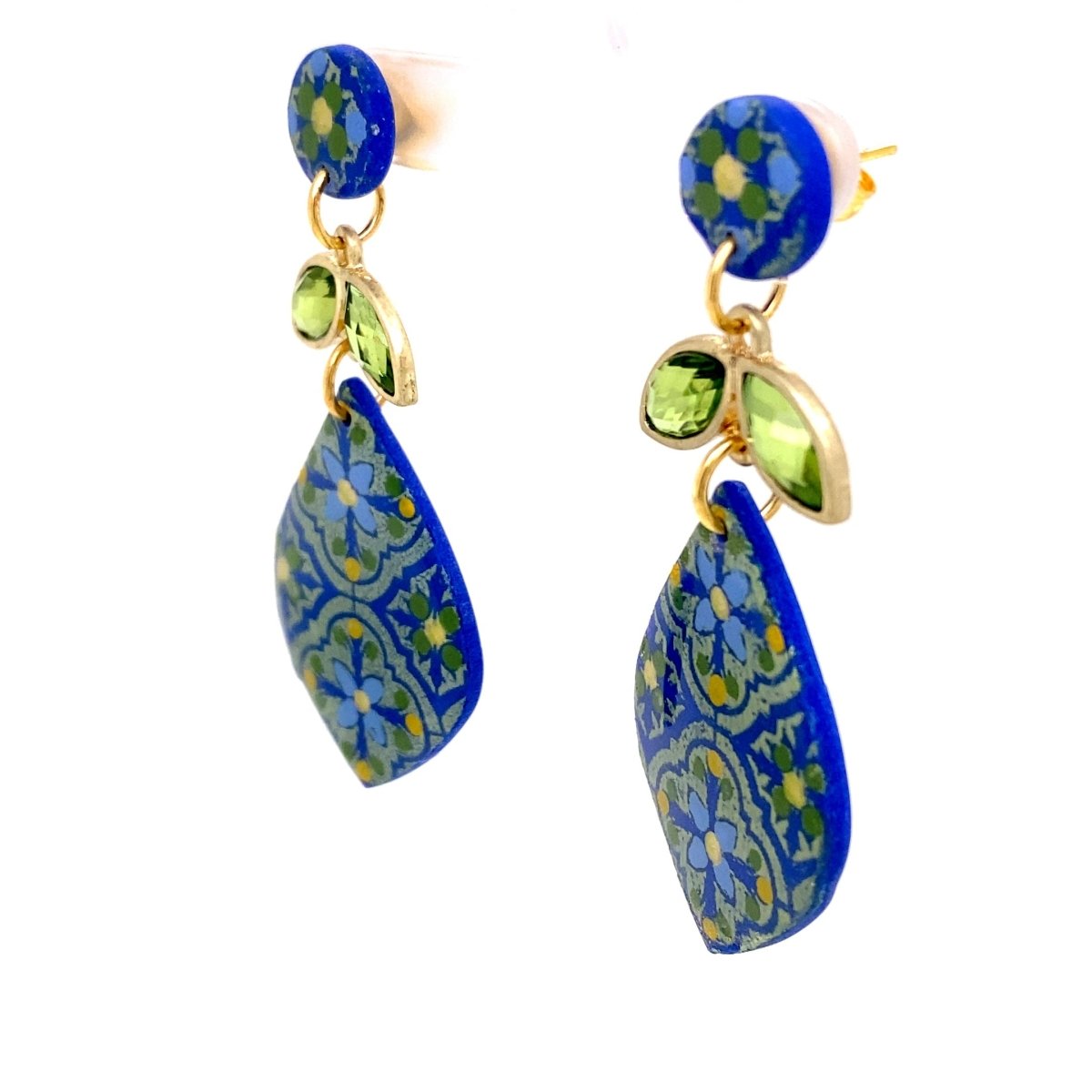Blue & Green Dangle Earrings With Tile Detail Large - Maeven in Me
